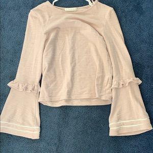 Blush sweater with bell sleeves and ruffles